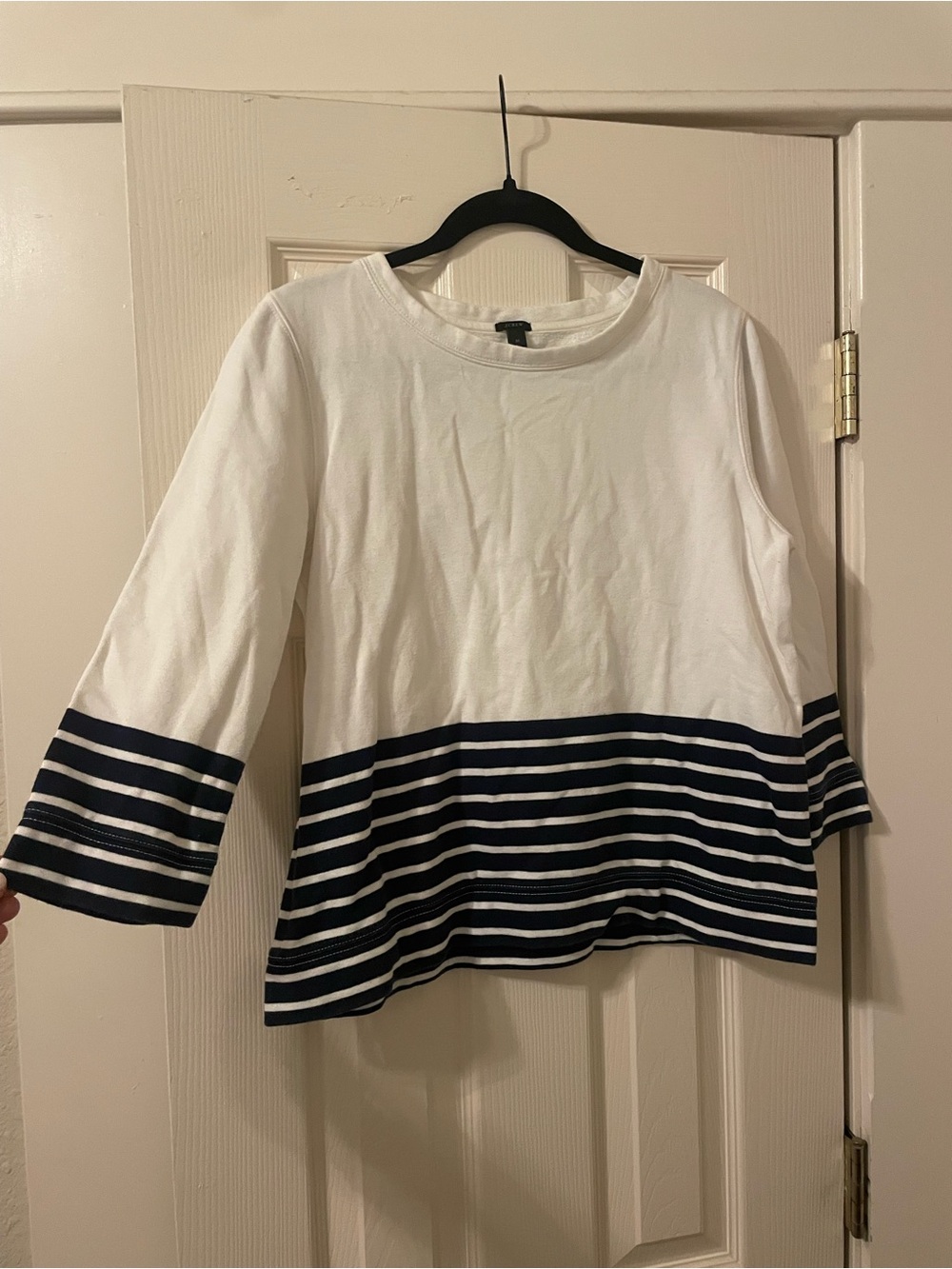 J. Crew White Long Sleeve Tee with Navy Stripes